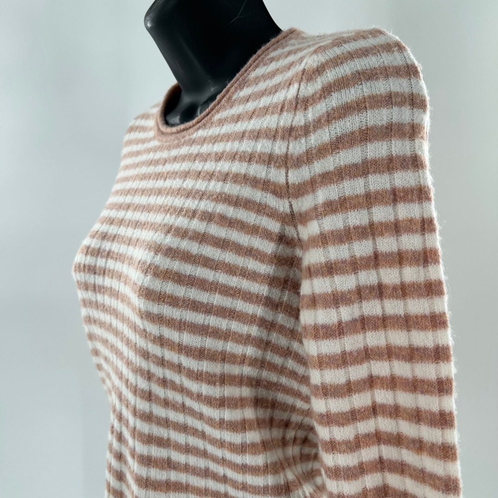 Madewell Womens Striped Ribbed Knit Long Sleeve Crew Neck Sweater‎ XXS Tan White - Picture 3 of 16